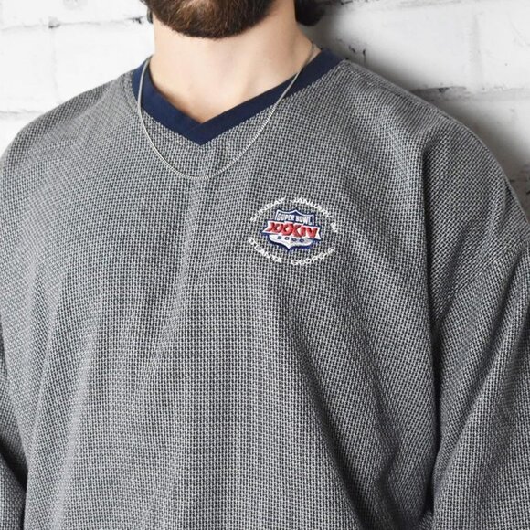 Vintage Y2K Superbowl Champs XXXIV 2000 Pullover Woven V-Neck Sweater Sweatshirt - Picture 2 of 4